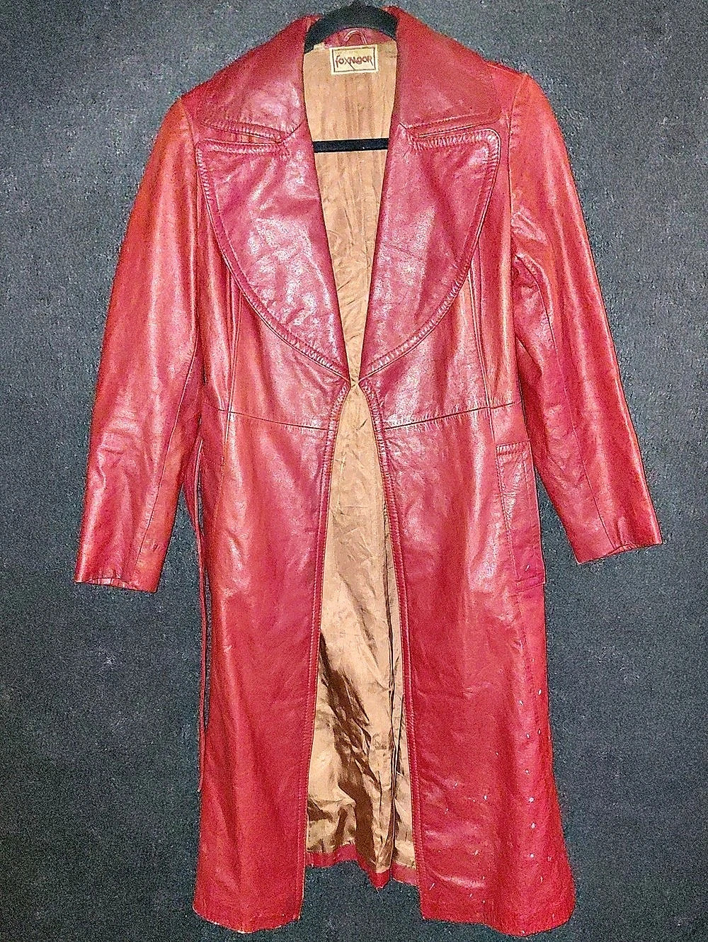 Vintage Foxmoor Red Leather Long Coat Size Small